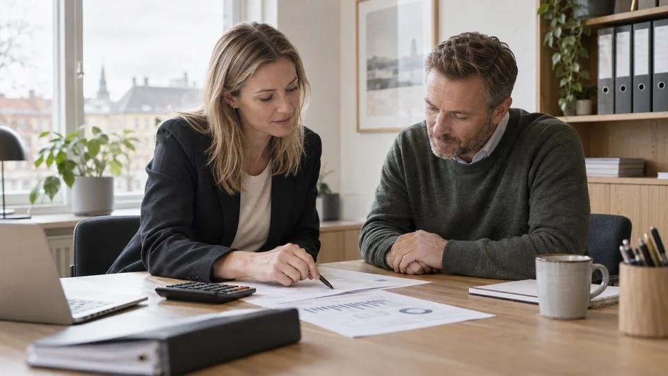 Revisor gennemgår tal sammen med en kunde