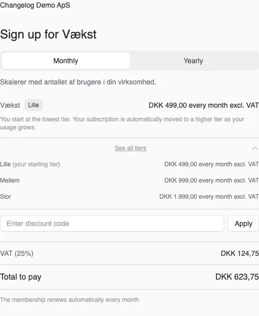 Tiered subscriptions in self-service checkout