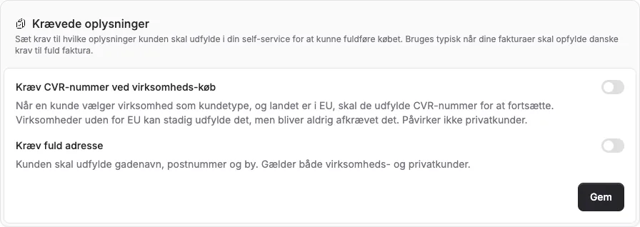 Kræv ekstra kundeoplysninger i selvbetjening