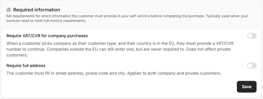 Require extra customer information in self-service