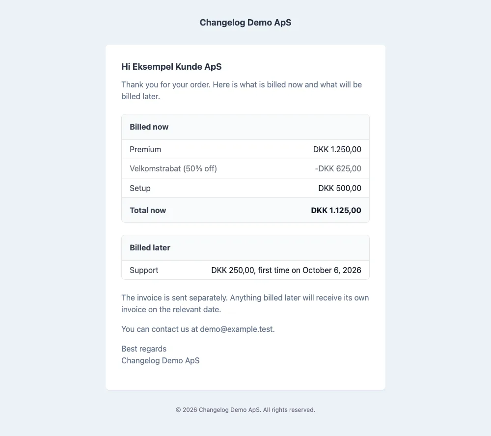Order confirmations when the first invoice comes later