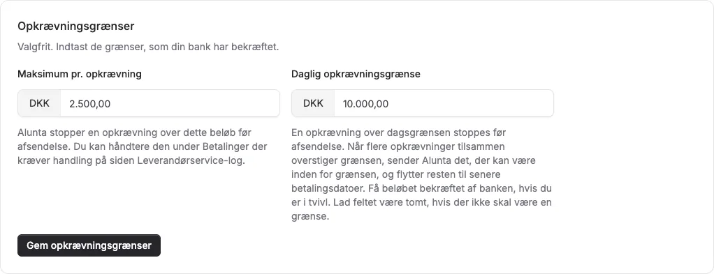 Undgå afviste Leverandørservice-opkrævninger med bankgrænser