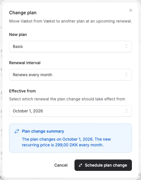 Change a subscription's plan without cancelling it