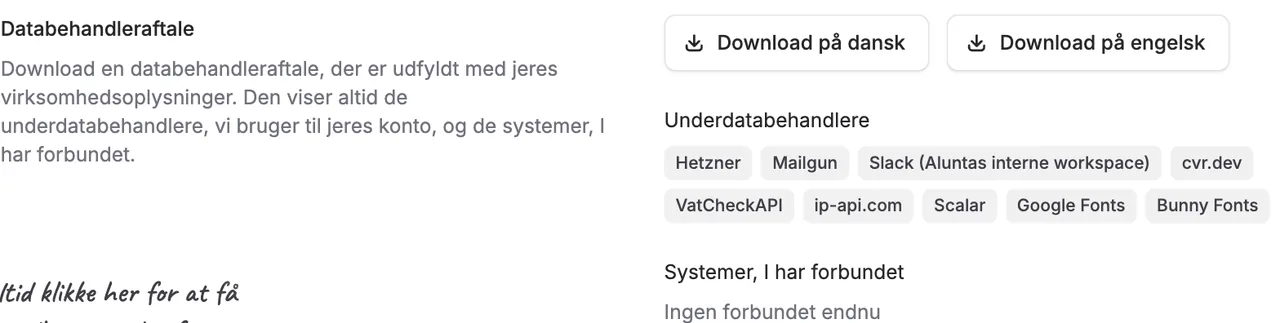 Download jeres databehandleraftale direkte i Alunta
