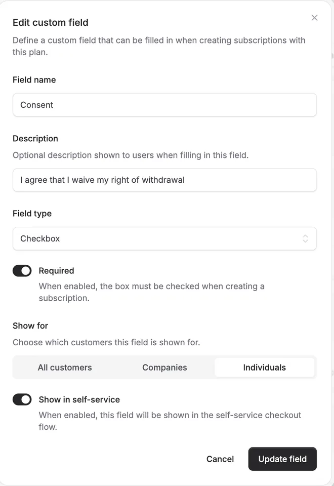 Checkboxes in custom fields - and fields just for companies or individuals