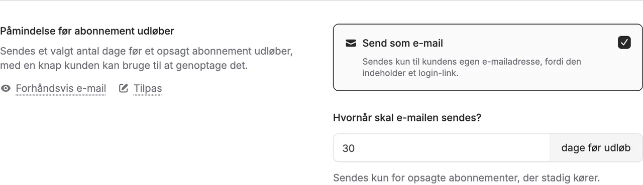 Påmindelse til kunden, før et opsagt abonnement udløber