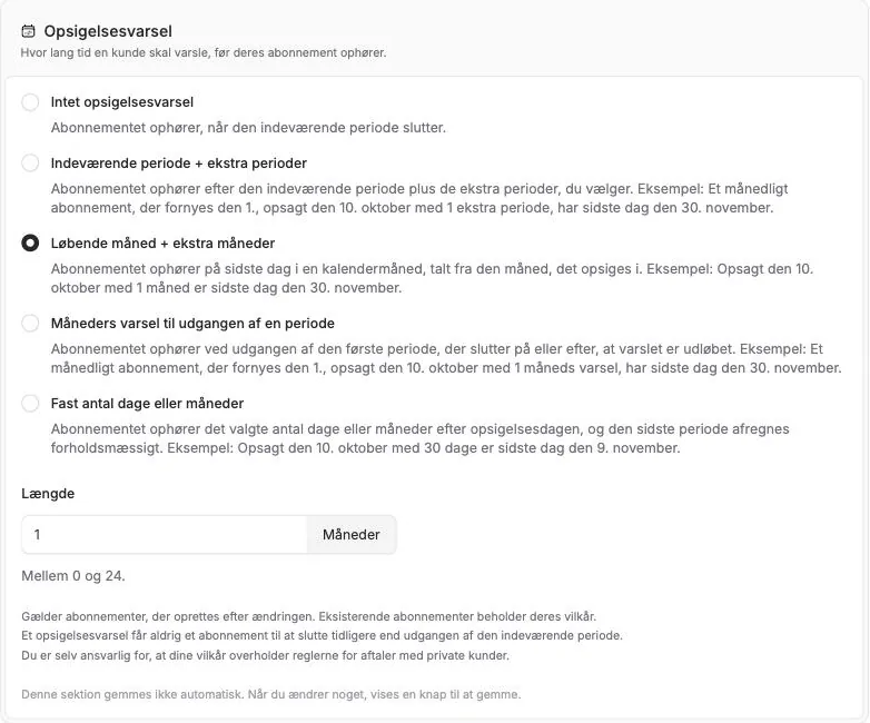 Opsigelsesvarsel på abonnementer