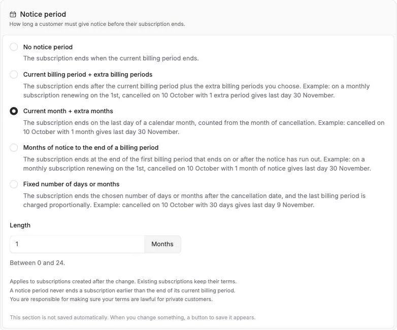 Notice periods on subscriptions
