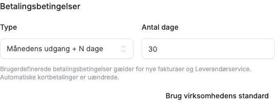 Betalingsbetingelser på den enkelte kunde
