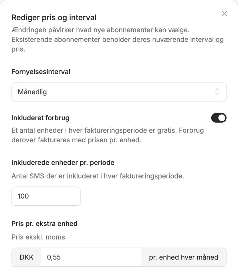 Inkluderet forbrug på forbrugsabonnementer