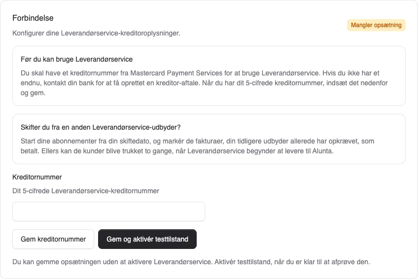 Tilføj Leverandørservice før opkrævning