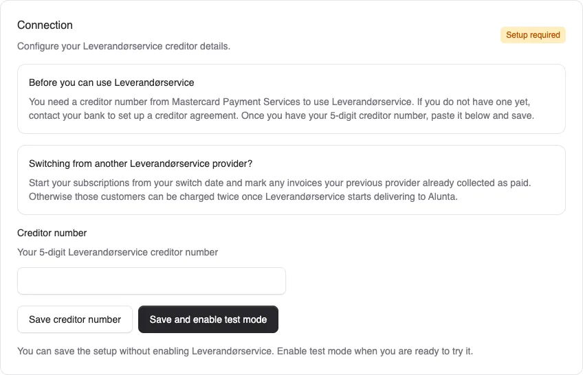 Add Leverandørservice before enabling collections