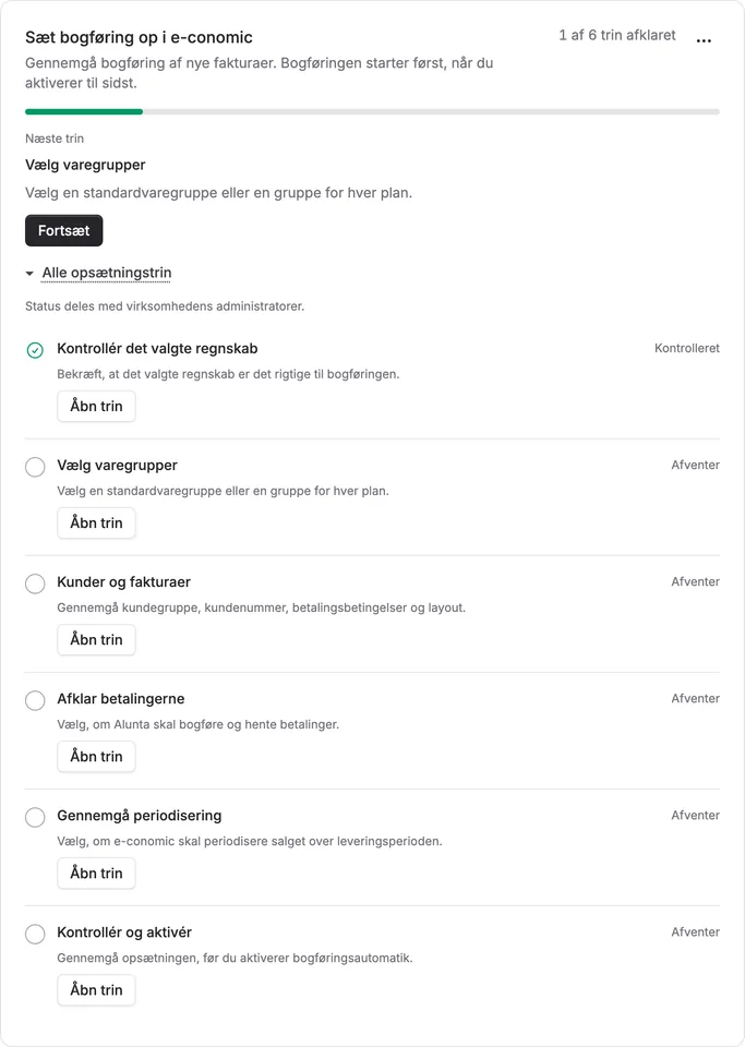 Opsætningsguide til e-conomic på dashboardet