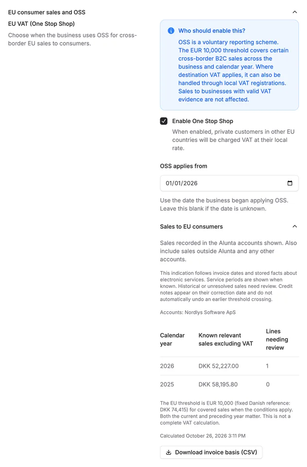 EU consumer sales: service type, OSS start date and a threshold overview