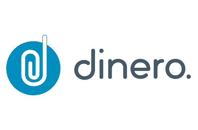 A white clip in a blue circle makes up the Dinero logo