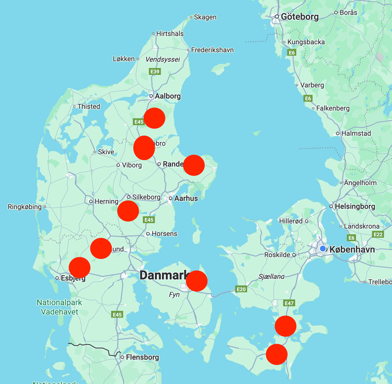 Et Danmarkskort der viser de kommuner i positiv udvikling for nyoprettede firmaer i seneste år.