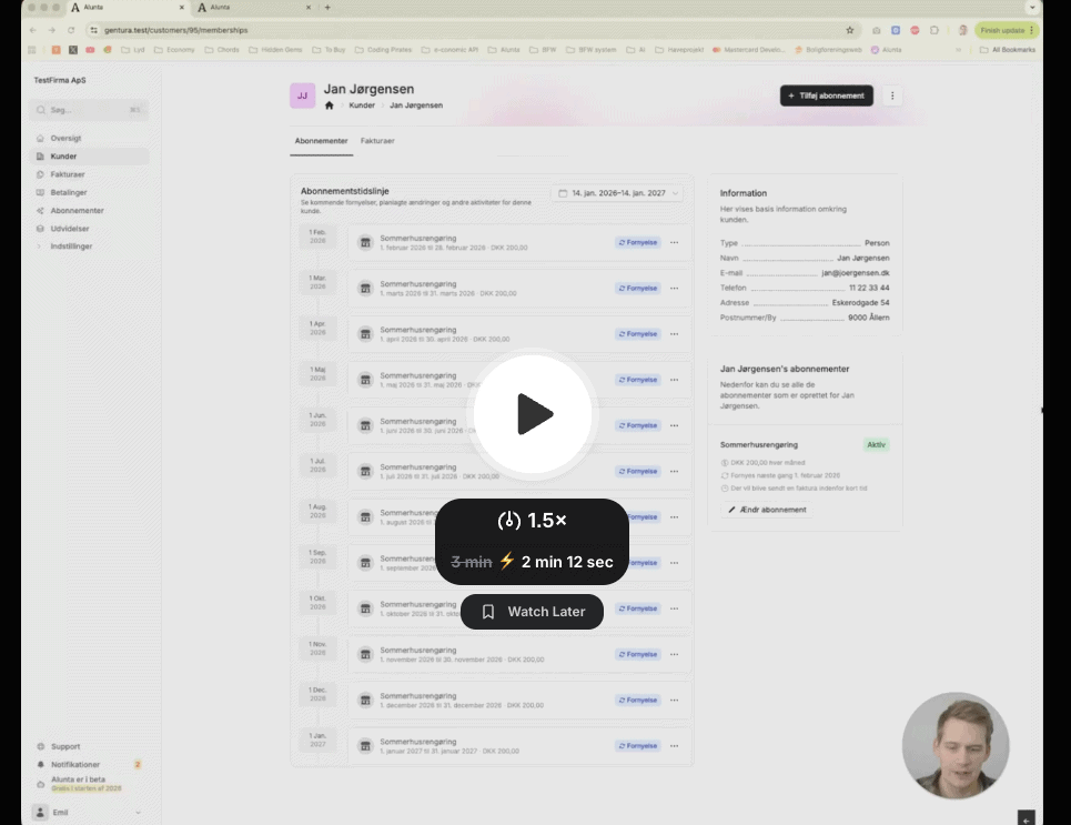 Gruppering af abonnementer i Alunta