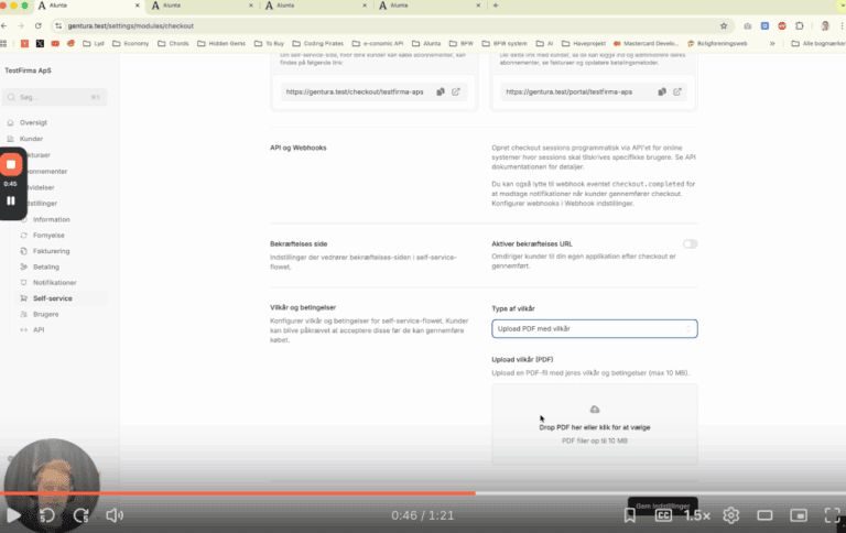 Betingelser kan indsættes med PDF eller via et link.