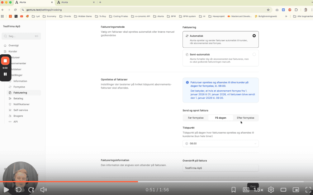 Sådan oprettes og afsendes fakturaer gennem Alunta