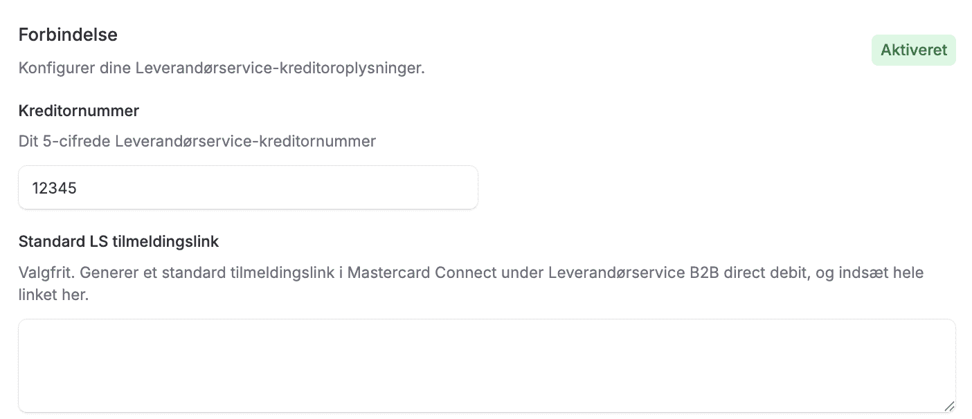 Her er et billede af indstillingerne for leverandørservice.
